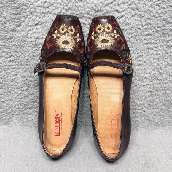 Pikolinos Floral Mary Jane Womens Size 8.5 Flats Brown Leather - Picture 6 of 12